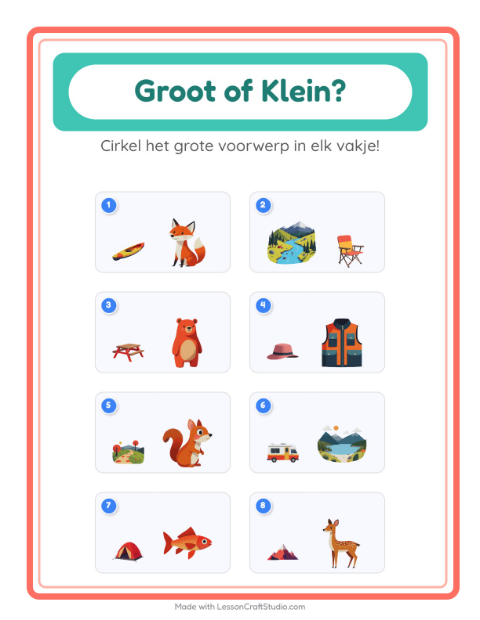 Voorbeeld van het Groot Of Klein-werkblad met Kamperen voor peuterklas