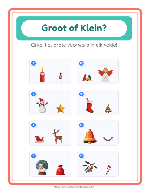 Voorbeeld van het Groot Of Klein-werkblad met Kerstmis voor peuterklas