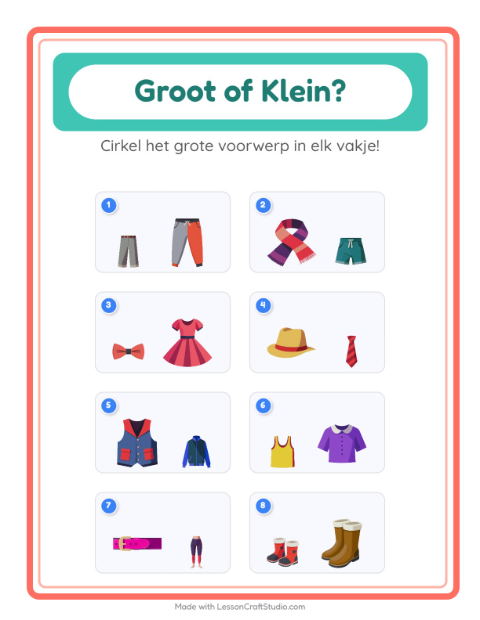 Voorbeeld van het Groot Of Klein-werkblad met Kleding voor peuterklas