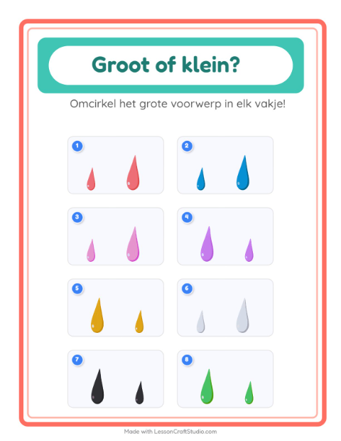 Voorbeeld van het Groot Of Klein-werkblad met Kleuren voor kleuterklas
