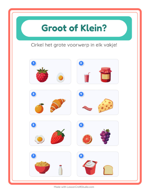 Voorbeeld van het Groot Of Klein-werkblad met Ontbijt voor peuterklas