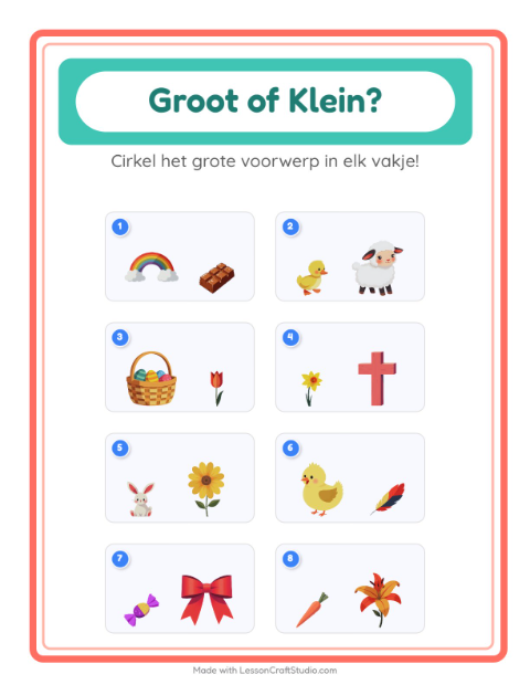 Voorbeeld van het Groot Of Klein-werkblad met Pasen voor peuterklas