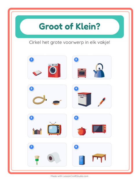 Voorbeeld van het Groot Of Klein-werkblad met Rond het huis voor peuterklas