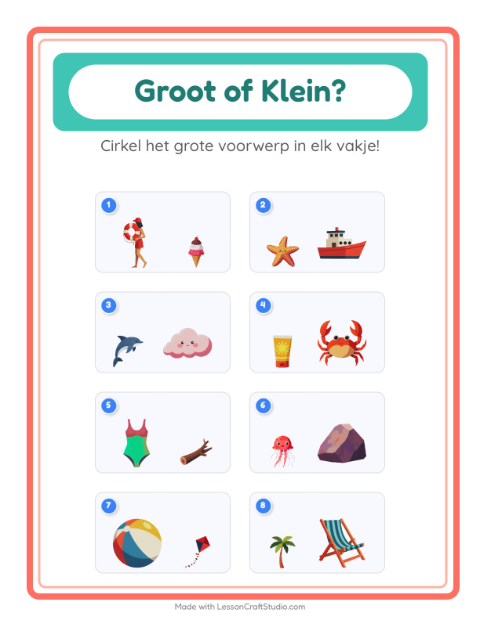 Voorbeeld van het Groot Of Klein-werkblad met Strand voor peuterklas