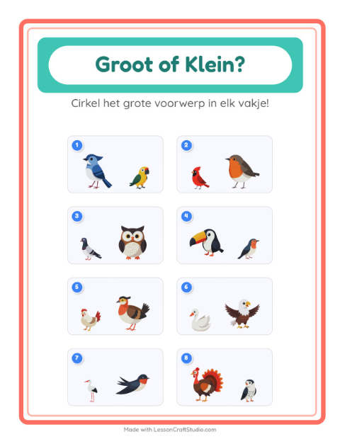 Voorbeeld van het Groot Of Klein-werkblad met Vogels 2 voor peuterklas