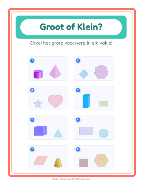 Voorbeeld van het Groot Of Klein-werkblad met Vormen voor peuterklas