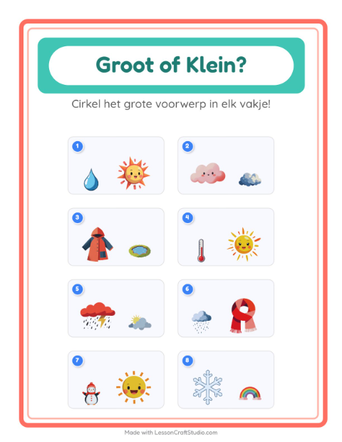 Voorbeeld van het Groot Of Klein-werkblad met Weer voor peuterklas