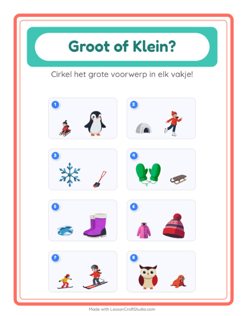Voorbeeld van het Groot Of Klein-werkblad met Winter voor peuterklas