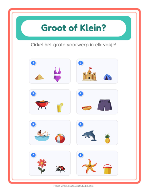 Voorbeeld van het Groot Of Klein-werkblad met Zomer voor peuterklas