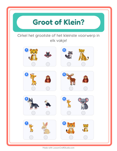 Voorbeeld van het Groot Of Klein-werkblad voor peuterklas