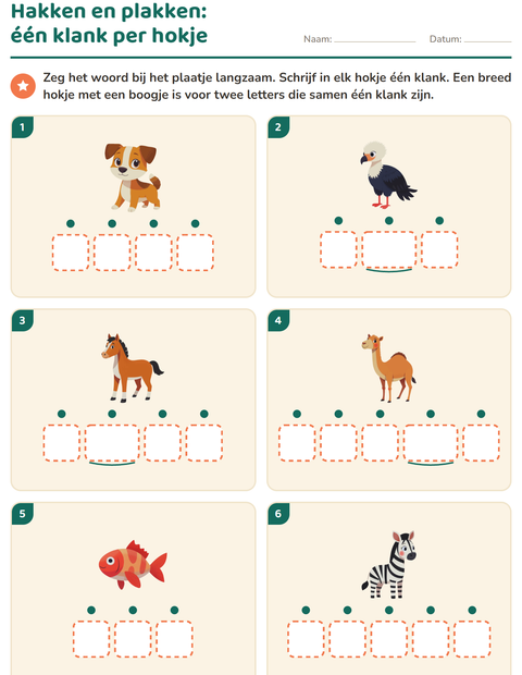 Hakken en plakken met dieren: één klank per hokje