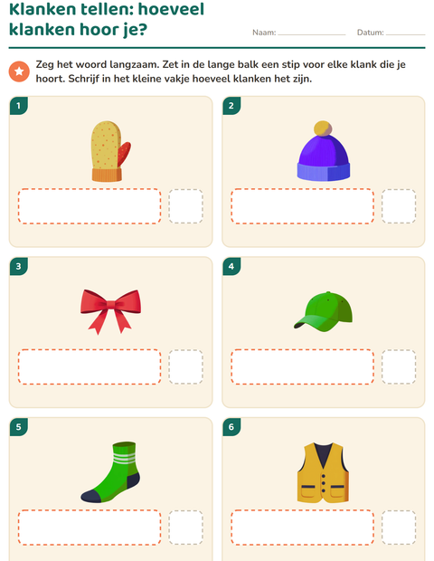 Voorbeeld van het Hakken en plakken-werkblad met Accessoires voor kleuterklas