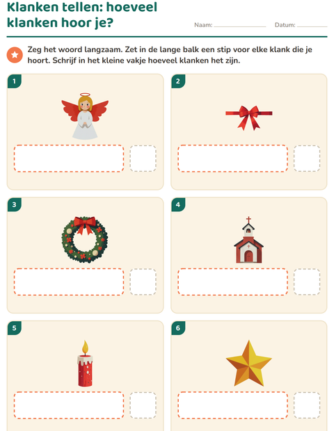 Voorbeeld van het Hakken en plakken-werkblad met Kerstmis voor kleuterklas