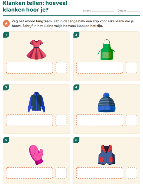 Voorbeeld van het Hakken en plakken-werkblad met Kleding voor kleuterklas