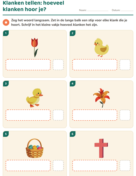 Voorbeeld van het Hakken en plakken-werkblad met Pasen voor kleuterklas