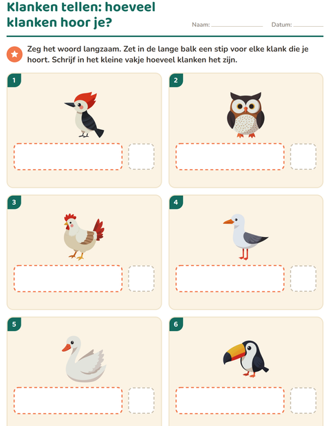 Voorbeeld van het Hakken en plakken-werkblad met Vogels 2 voor kleuterklas