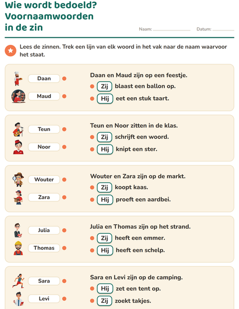 Voorbeeld van het Hij, zij of het-werkblad voor groep 4