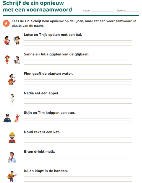 Voorbeeld van het Hij, zij of het-werkblad voor groep 4