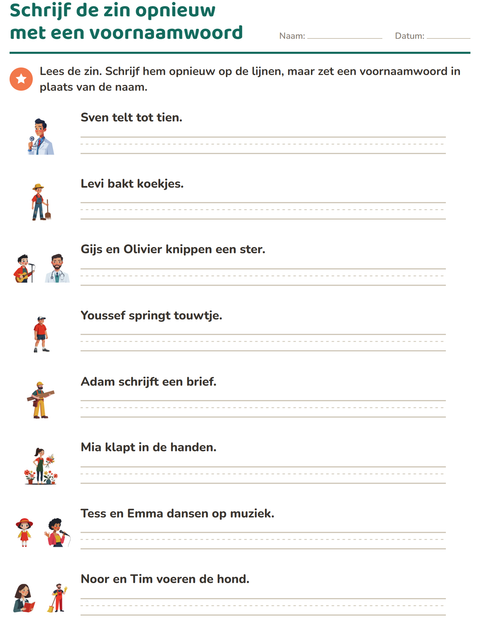 Voorbeeld van het Hij, zij of het-werkblad voor groep 4