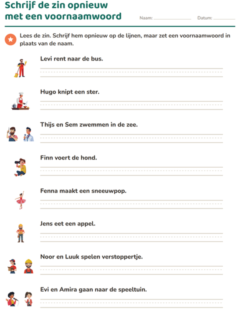 Voorbeeld van het Hij, zij of het-werkblad voor groep 4