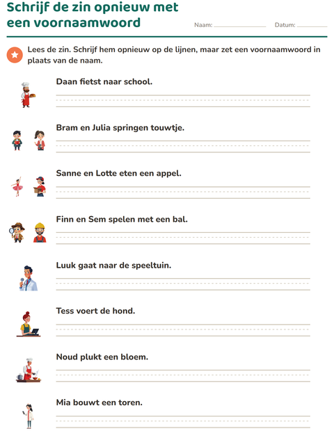 Voorbeeld van Schrijf de zin opnieuw met een voornaamwoord