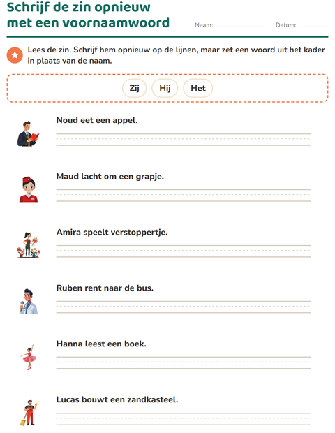 Voorbeeld van het Hij, zij of het-werkblad voor groep 4