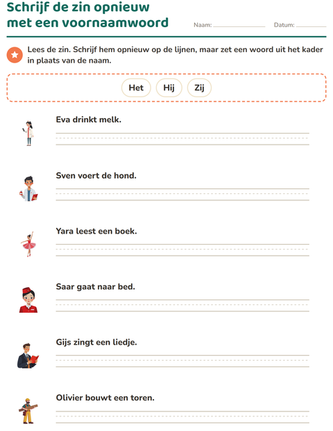 Voorbeeld van het Hij, zij of het-werkblad voor groep 4
