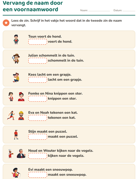 Voorbeeld van het Hij, zij of het-werkblad voor groep 3
