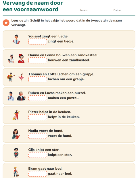 Voorbeeld van het Hij, zij of het-werkblad voor groep 3