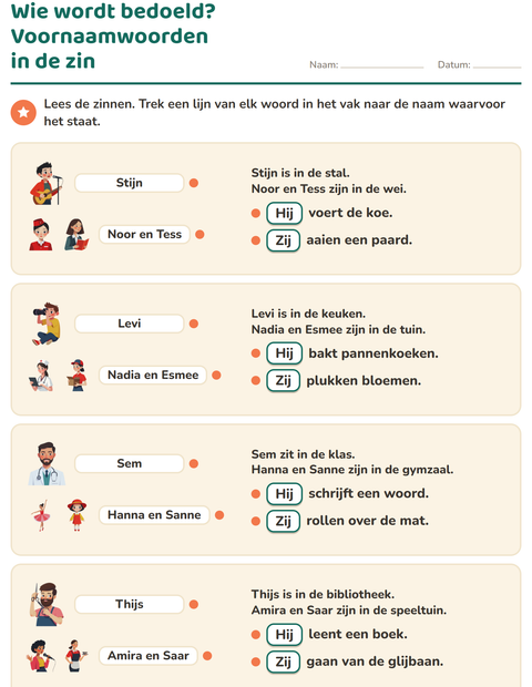 Voorbeeld van het Hij, zij of het-werkblad voor groep 4