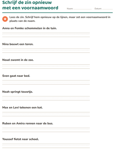 Voorbeeld van het Hij, zij of het-werkblad voor groep 4