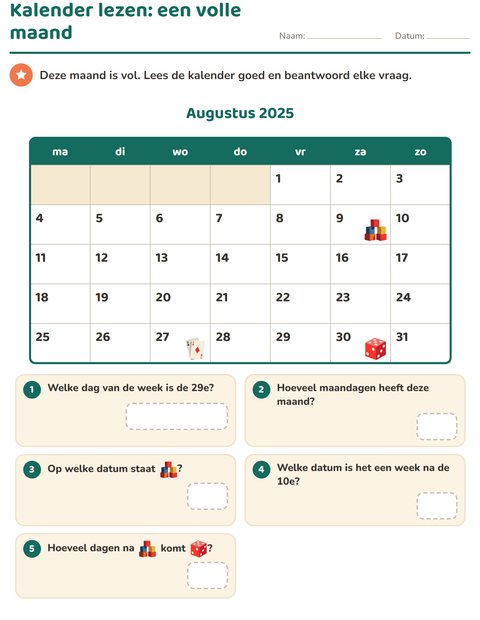 Kalender lezen: een volle maand met vijf vragen