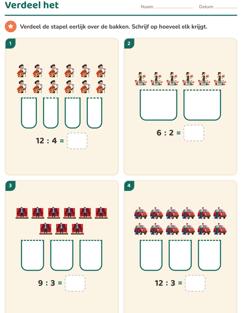 Voorbeeld van het Keersommen-werkblad met Beroepen voor groep 5