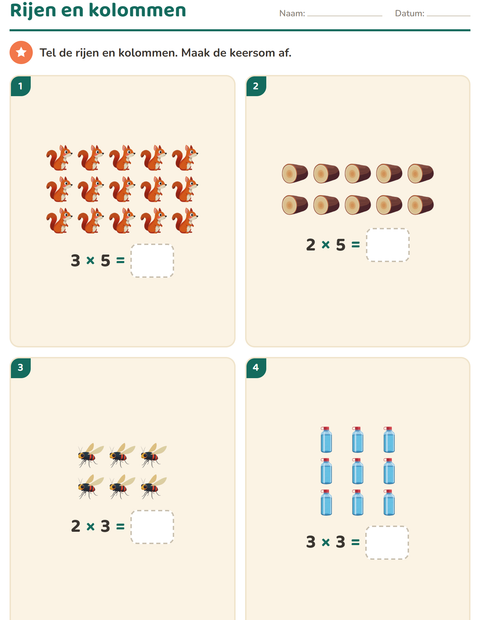 Voorbeeld van het Keersommen-werkblad met Kamperen voor groep 4