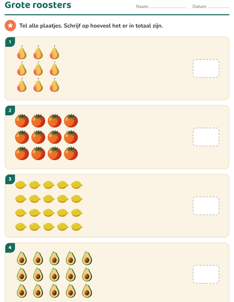 Voorbeeld van het Keersommen-werkblad met Fruit voor groep 5