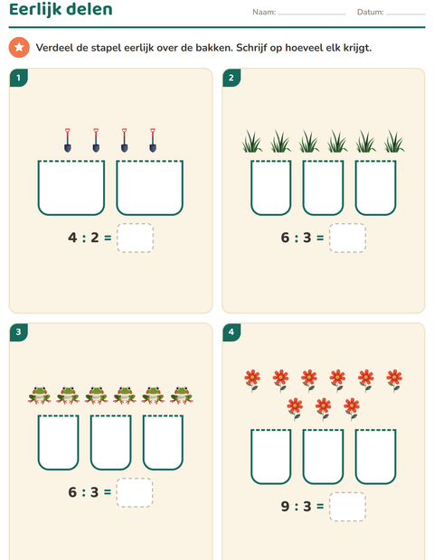 Voorbeeld van het Keersommen-werkblad met Lente voor groep 4