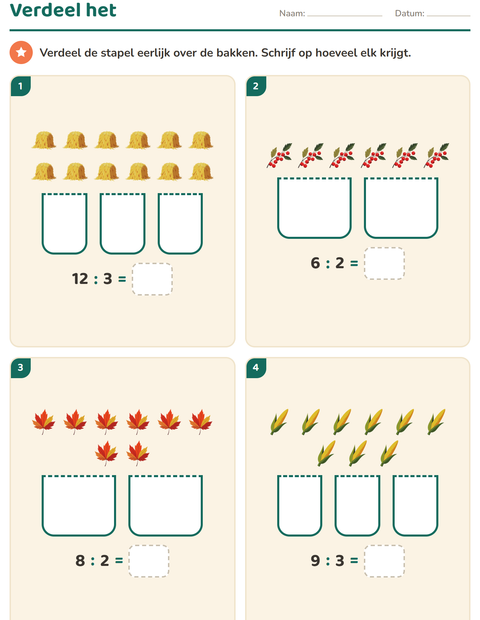 Voorbeeld van het Keersommen-werkblad met Thanksgiving voor groep 5