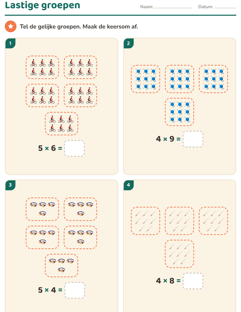 Voorbeeld van het Keersommen-werkblad met Activiteiten voor groep 5