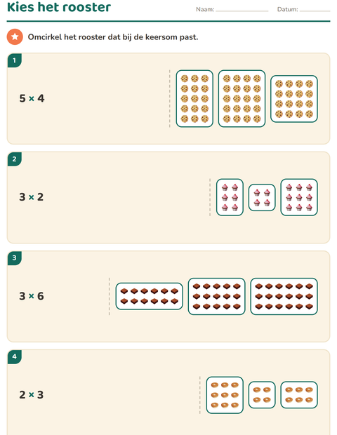 Voorbeeld van het Keersommen-werkblad met Bakkerij voor groep 4