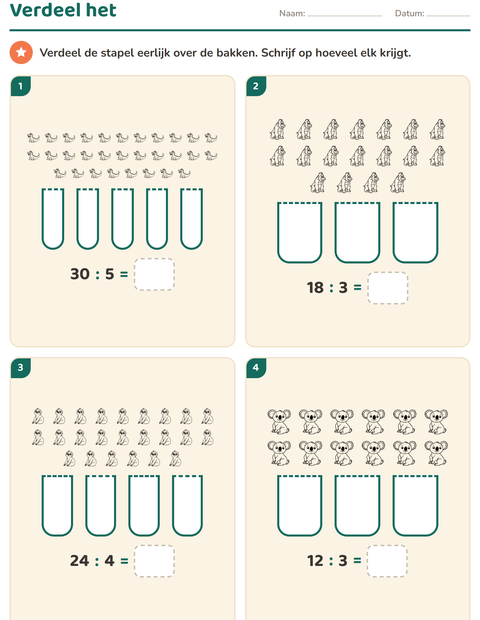 Voorbeeld van het Keersommen-werkblad met Dierentuindieren ZW voor groep 5