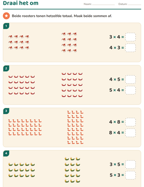 Voorbeeld van het Keersommen-werkblad met Insecten en beestjes voor groep 5