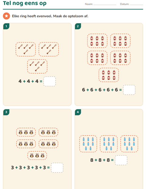 Voorbeeld van het Keersommen-werkblad met Kamperen voor groep 4