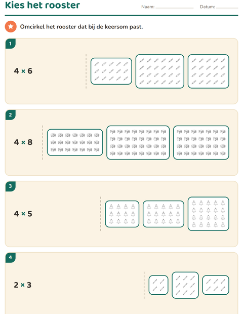 Voorbeeld van het Keersommen-werkblad met Klaslokaal (Z/W) voor groep 4
