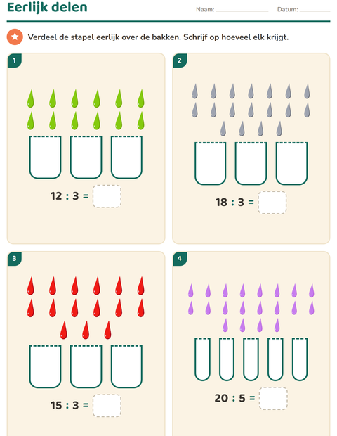 Voorbeeld van het Keersommen-werkblad met Kleuren voor groep 4