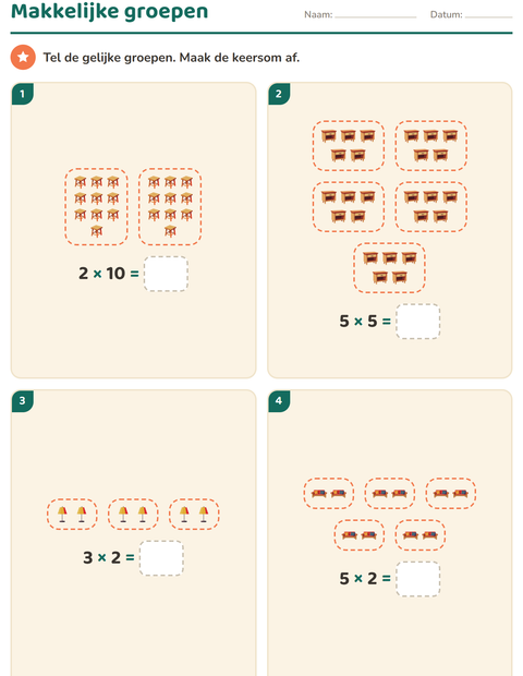 Voorbeeld van het Keersommen-werkblad met Meubels voor groep 4