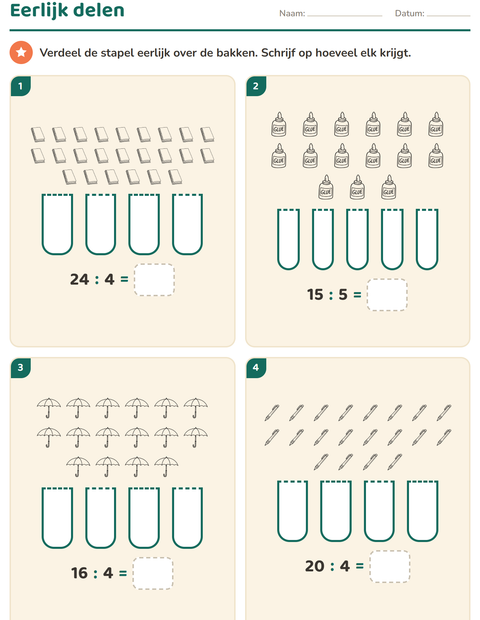 Voorbeeld van het Keersommen-werkblad met Onderwijs ZW voor groep 4