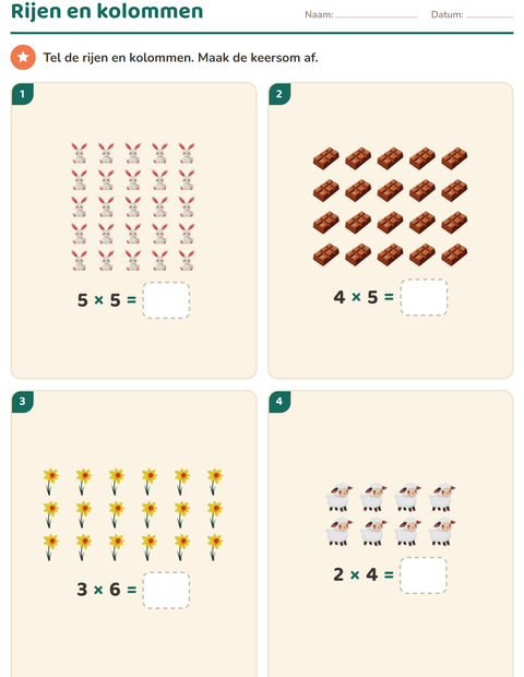 Voorbeeld van het Keersommen-werkblad met Pasen voor groep 4