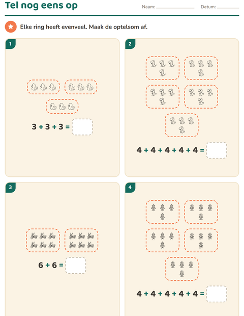 Voorbeeld van het Keersommen-werkblad met Speelgoed ZW voor groep 4