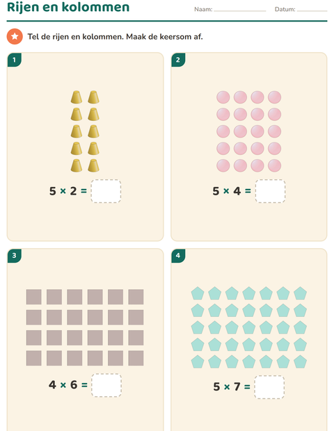 Voorbeeld van het Keersommen-werkblad met Vormen voor groep 4