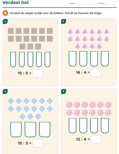 Voorbeeld van het Keersommen-werkblad met Vormen voor groep 5